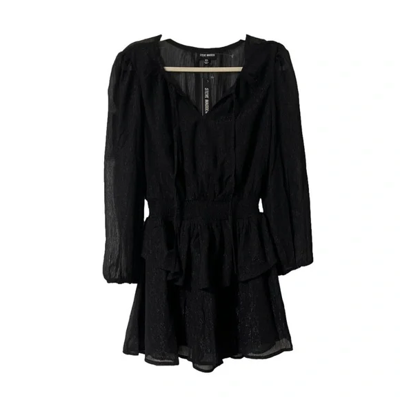 ⭐️ NWT- Steve Madden smocked waist black mini dress - size XS - Picture 1 of 10